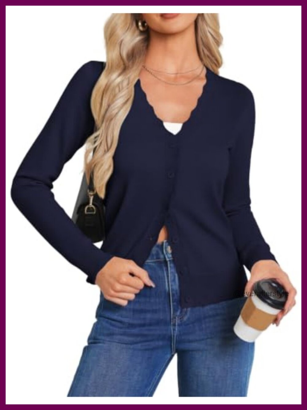 Wool Blend Cardigan Sweater Women's Lightweight V-Neck Button Down Scalloped